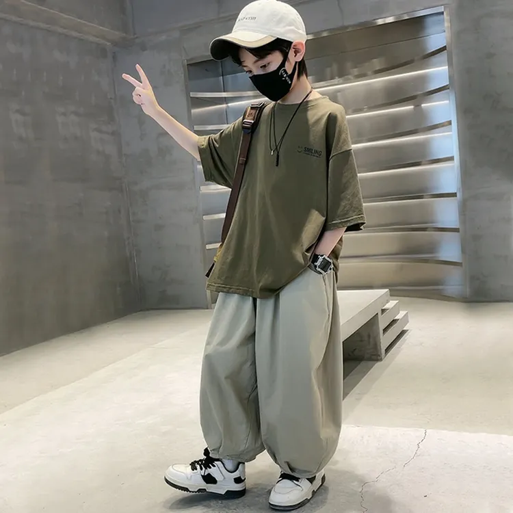 儿童装男童夏装套装2025新款洋气夏季宽松中大童男孩帅气灯笼裤潮