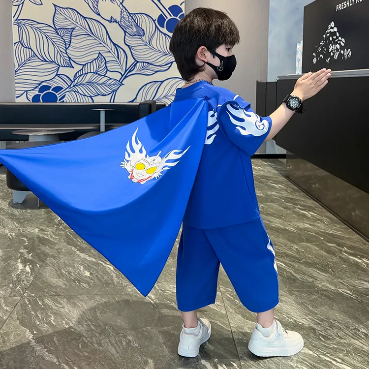 奥特曼衣服男童披风夏装套装2026新款酷帅儿童宝宝夏季短袖两件套