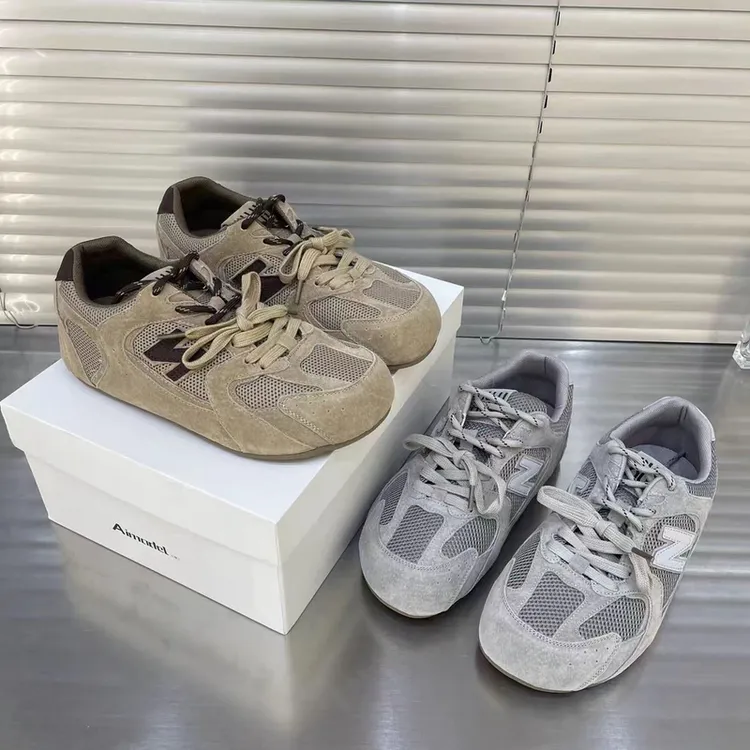 跑鞋低跟春季学院风潮鞋百搭灰色时尚休闲鞋中跟女鞋时尚情侣