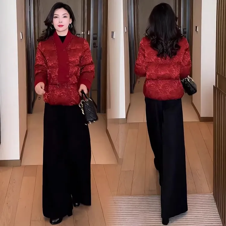 新中式国风棉服女冬季新款洋气小个子加厚保暖提花棉袄外套潮