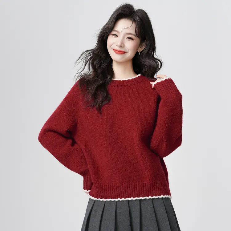 新年本命年红色毛衣女秋冬加厚2025冬新款宽松套头针织衫打底上衣