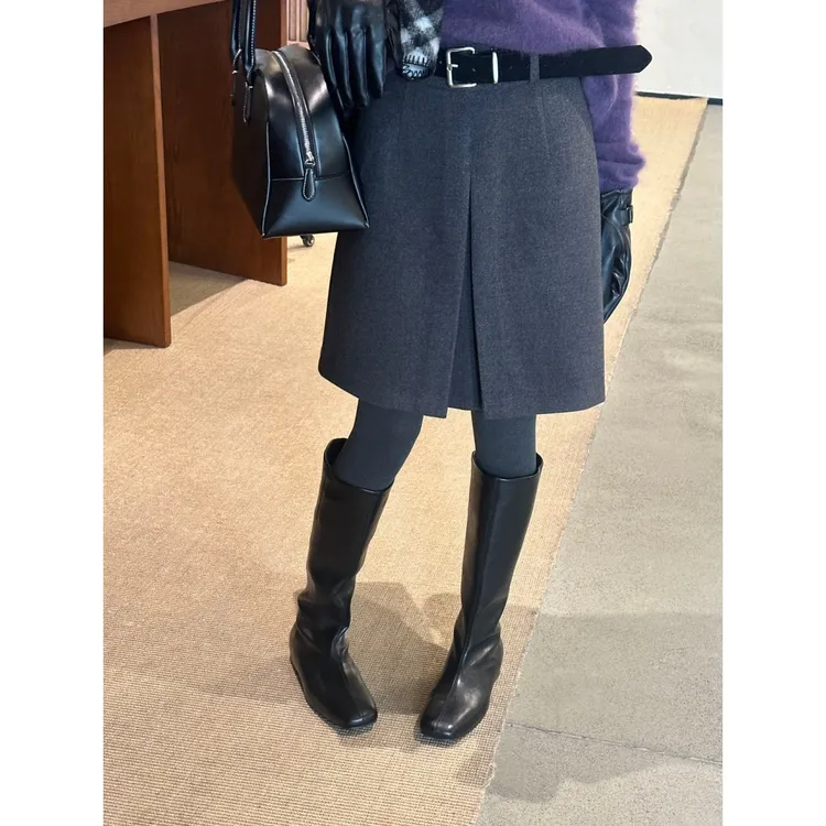 时尚高腰显瘦毛呢半身裙女2025秋冬新款梨形身材百搭A字休闲中裙