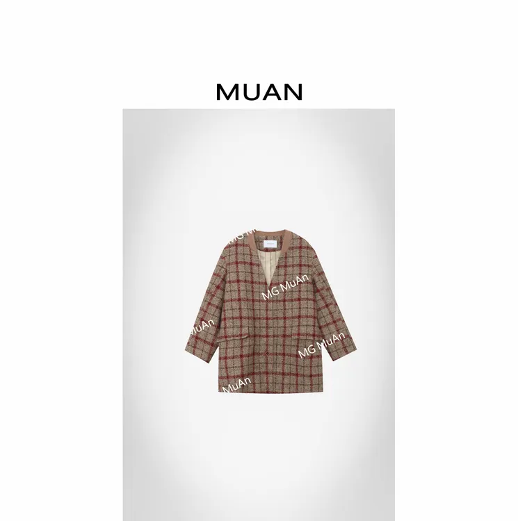 木岸MUAN：《卢森堡大衣》定制复古百搭中古老钱格子大衣YJ-23786