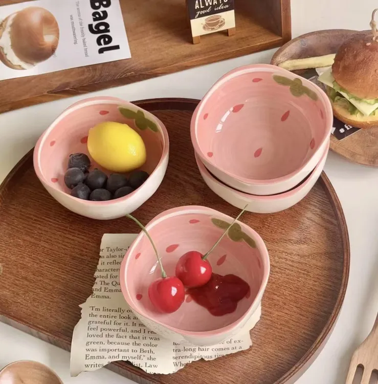 草莓陶瓷小碟子家用酱油醋调味碟火锅蘸料调料碗小菜咸菜碟小吃碟