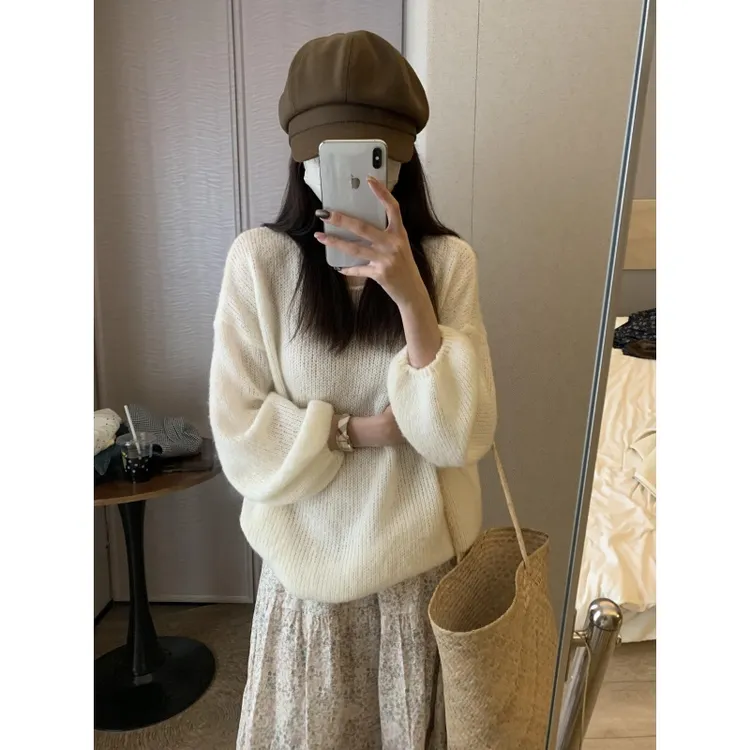 MARIE.COCO镂空针织衫女薄内搭长袖慵懒风上衣气质半身裙两件套装