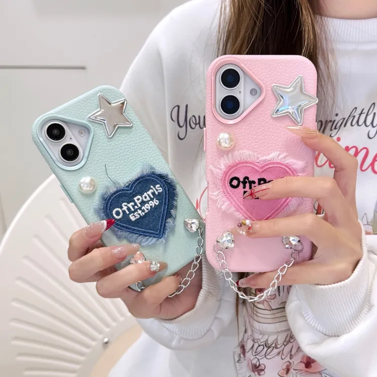 贴贴牛仔布爱心iphone15promax新款14防摔13全包简约女保护套可爱