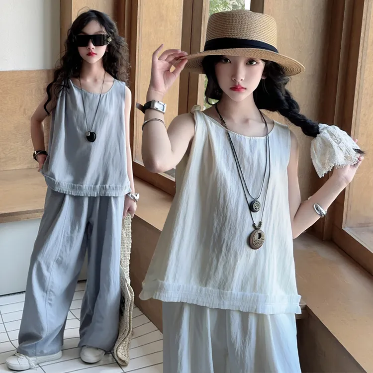 女童夏季套装2025新款洋气中大童休闲儿童夏装无袖阔腿两件套潮童