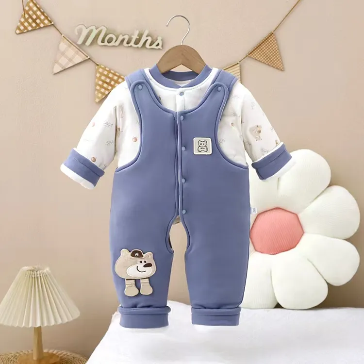 婴幼儿加厚500克可以水洗棉花衣一件过冬背带裤两件套开档外出袄