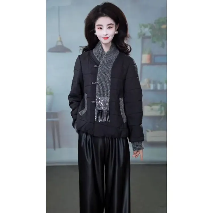【棉服】天丝亚麻冬季新中式盘扣设计感流苏洋气短款保暖棉衣外套