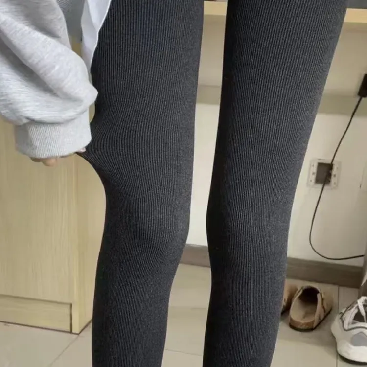 高腰弹力螺纹保暖打底裤