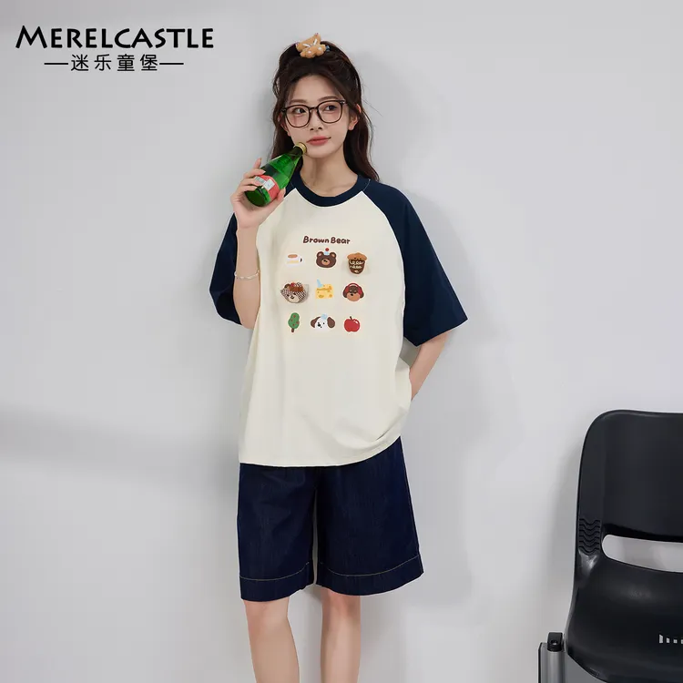 C5027青少年夏季新款纯棉短袖T恤女大童韩版洋气半袖初中生半袖