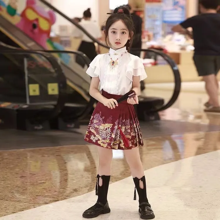 夏季2025年新款汉服马面裙中国风公主裙可爱女童汉服短裙网红款