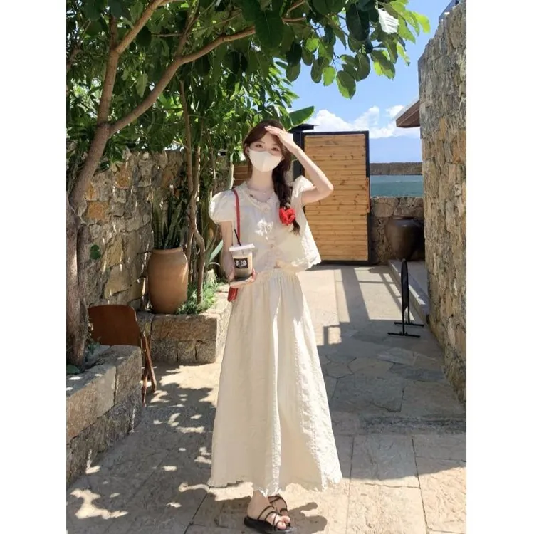 小清新连衣裙套装女夏季2025新款高中学生高级感上衣半身裙两件套