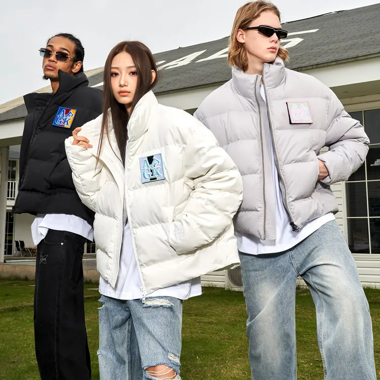 AFGK冬季新款潮流街头立领魔术贴羽绒服百搭情侣白鸭绒保暖外套
