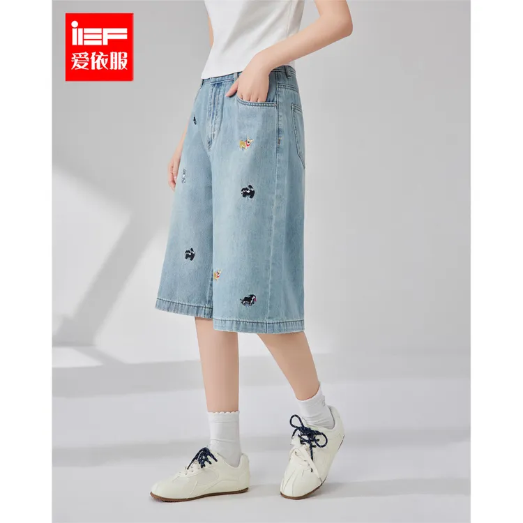 IEF/爱依服短裤2025夏季新款韩版通勤风设计感牛仔五分裤流光风