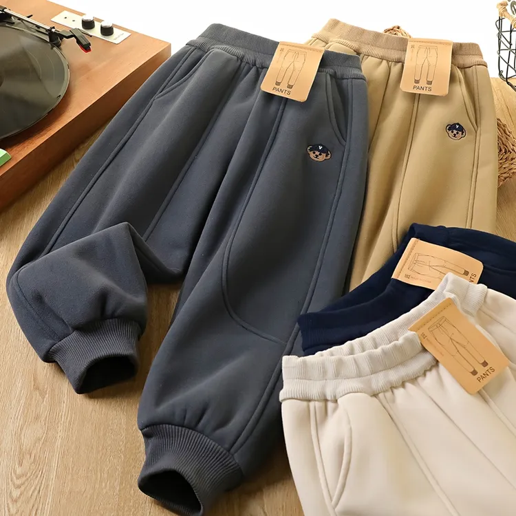 男童加厚防风裤秋冬季新款中大童儿童装经典学院风加绒卫裤6981