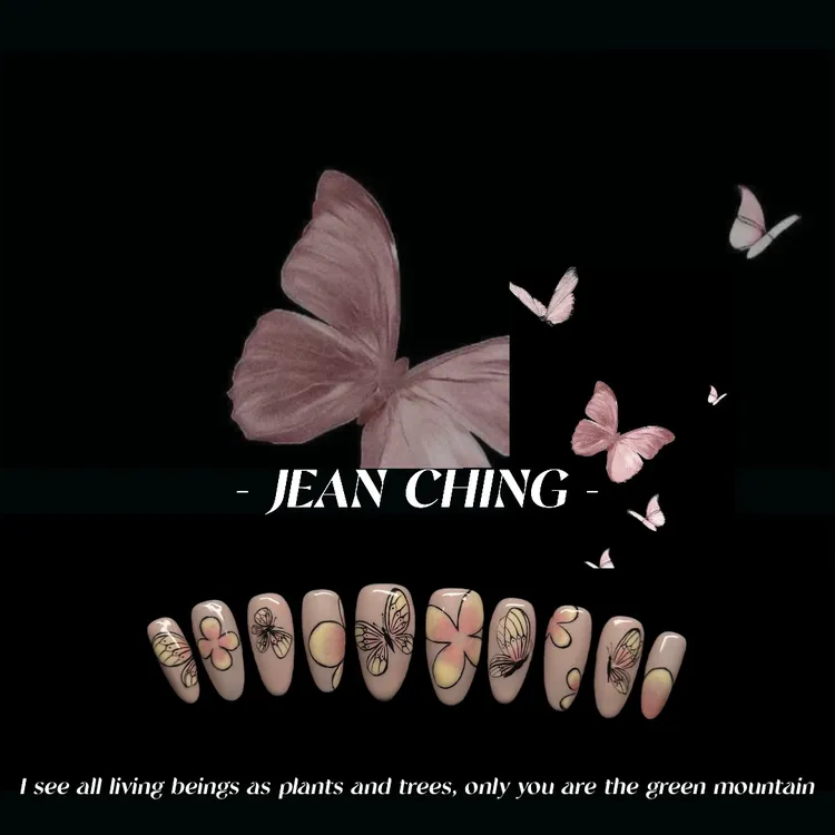 见青【奶油蝴蝶】2025新款全手绘手工高级感中长款杏仁穿戴甲