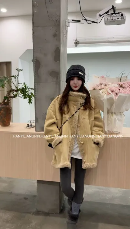 【琥珀】韩版厚款麂皮绒外套