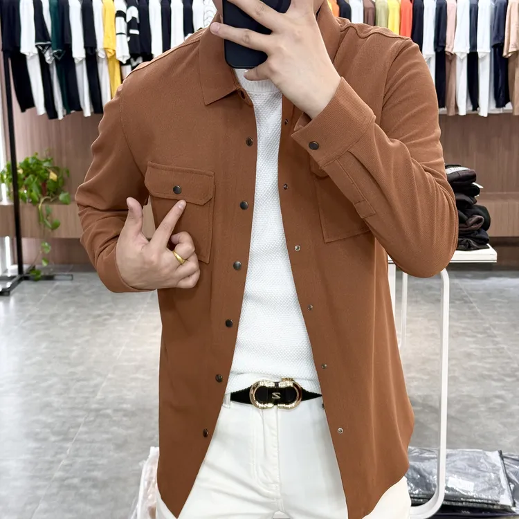 2025男士新品设计感双口袋简约休闲百搭时尚翻领外套33338