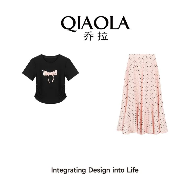 QIAOLA/乔拉【夏日热恋】夏新款针织柔软透气修身百搭时尚套装预售