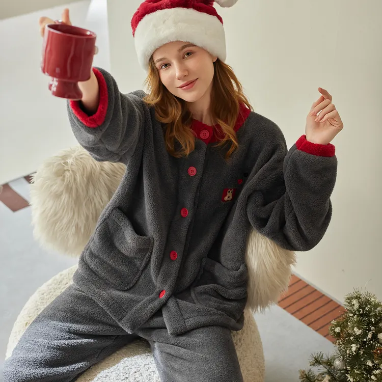 芬腾女士睡衣秋冬季新款珊瑚绒防静电套装女款加绒加厚休闲家居服