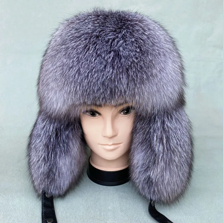 银蓝全毛霸王帽冬季保暖男帽子黑狐全毛霸王帽童帽保暖护耳帽宝宝