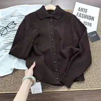 乌木棕！！复古美拉德~小灰豆翻领外套 螺纹下摆#毛衣女Y8500咖啡