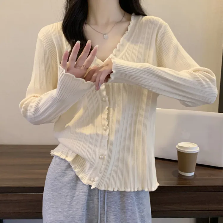纯色温柔百搭针织衫上衣女春秋胖mm大码宽松遮肚藏肉显瘦气质开衫