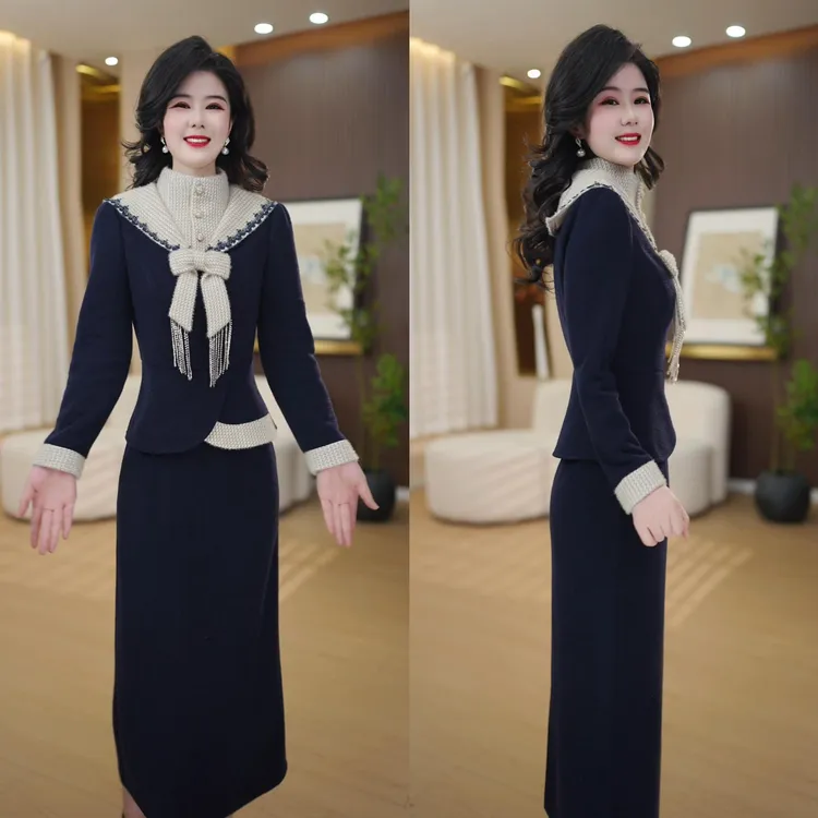 丹思俪2025冬季新款时尚遮肉显瘦加厚保暖气质百搭两件套9027