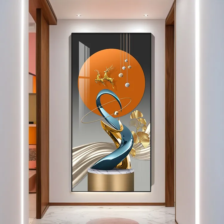 新中式玄关装饰画现代简约入户正对门墙壁挂画走廊过道壁画晶瓷画