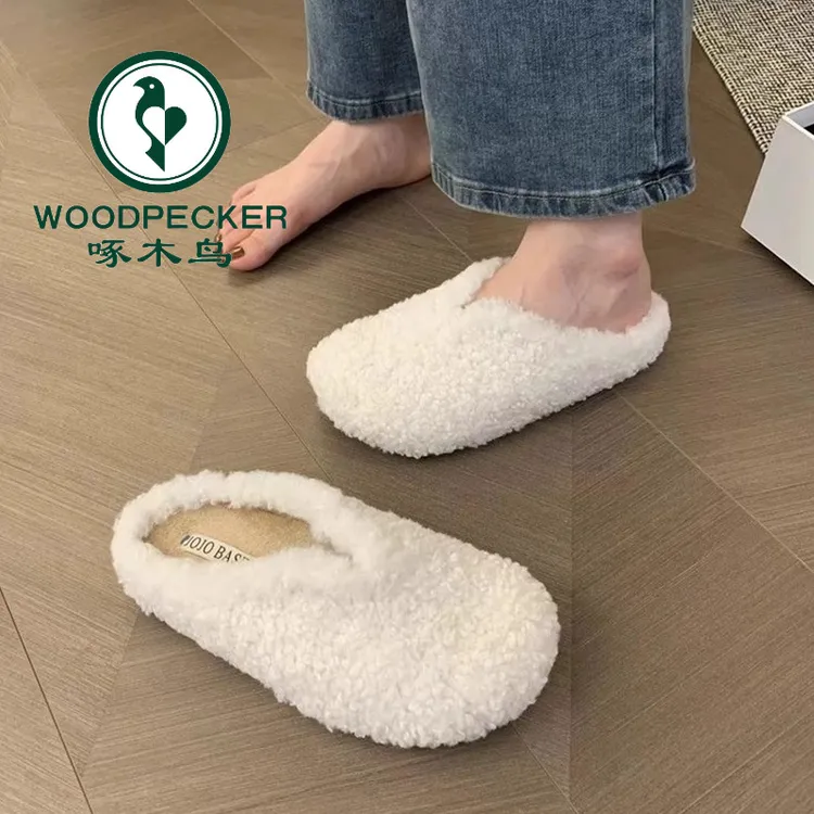 啄木鸟厚毛绒包头毛毛拖鞋女外穿新款秋冬室内平底居家用棉拖鞋女