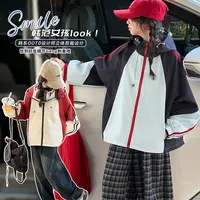 女童2025秋装撞色拼接袖子拉条冲锋衣中大童韩系女孩潮酷休闲外套