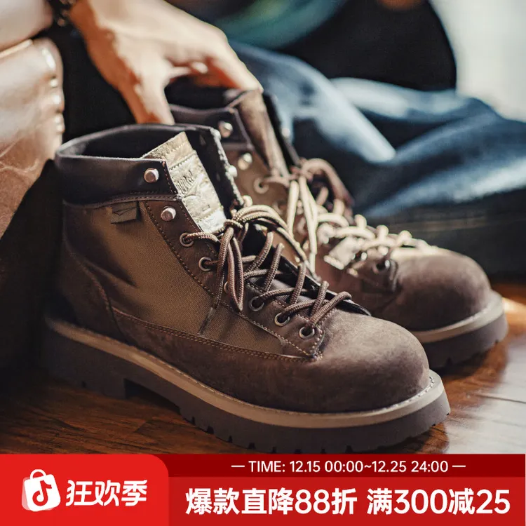 马登哨兵工装靴秋冬季男士休闲鞋美式复古中帮真皮登山厚底马丁靴