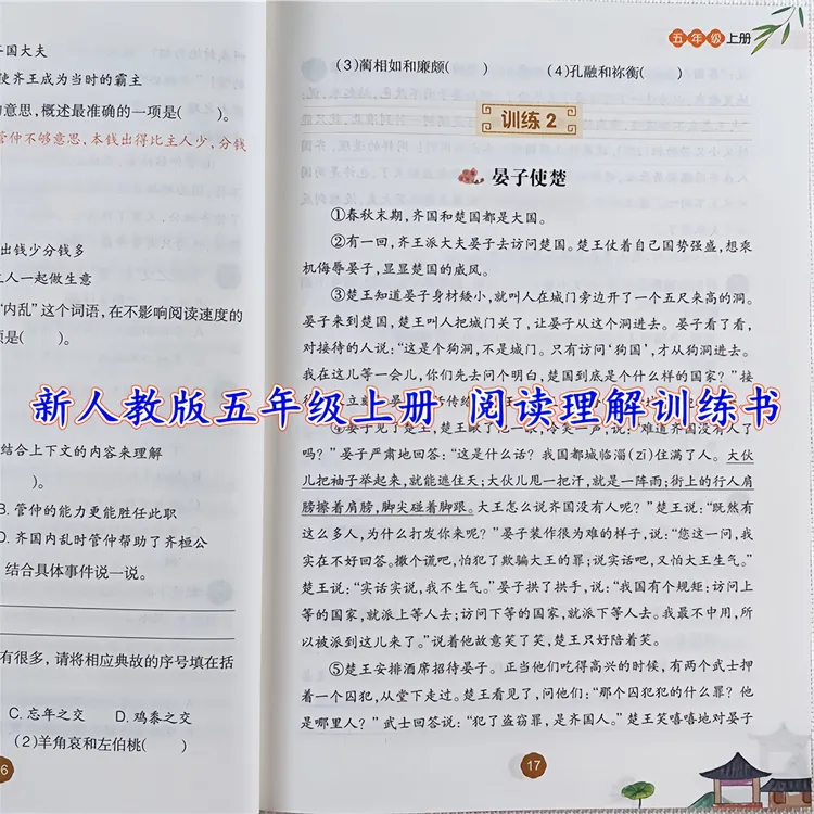 五年级上册阅读理解专项训练书人教版语文阅读理解训练书强化训练