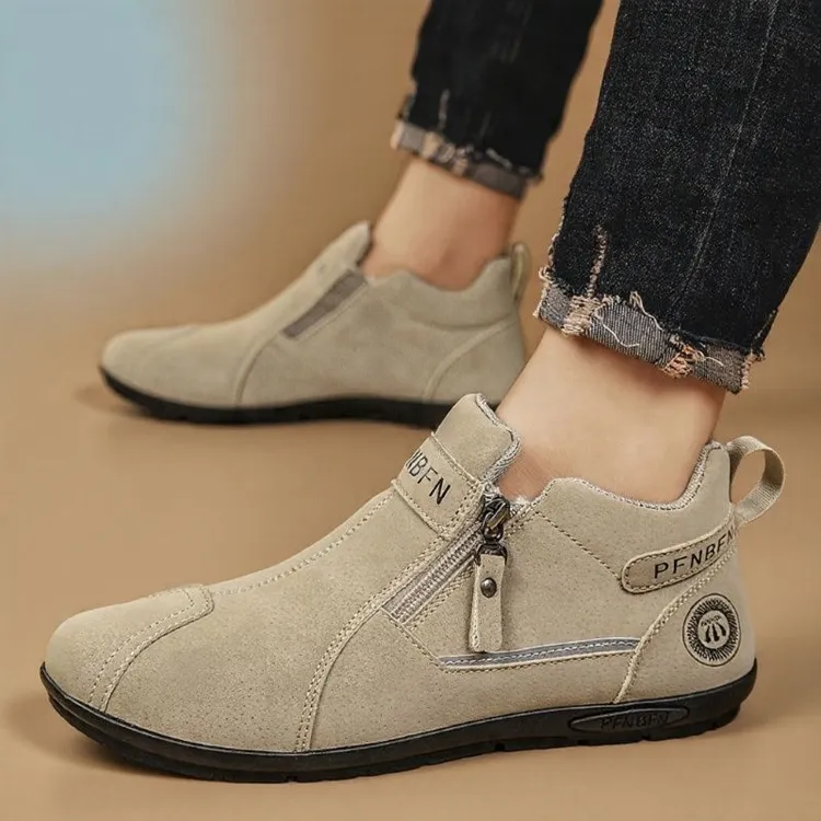 2025秋季新款潮流男士防滑工装百搭男鞋拉链一脚蹬软底户外休闲鞋