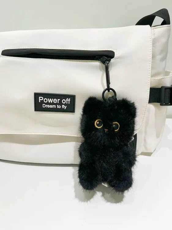 刘晚晚可爱小黑猫毛绒包包挂件