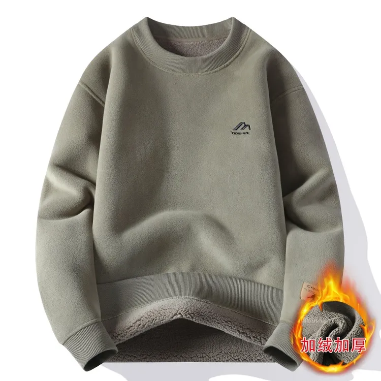 男士加绒加厚卫衣男款男士加厚保暖打底衫一体绒长袖T恤冬季男装