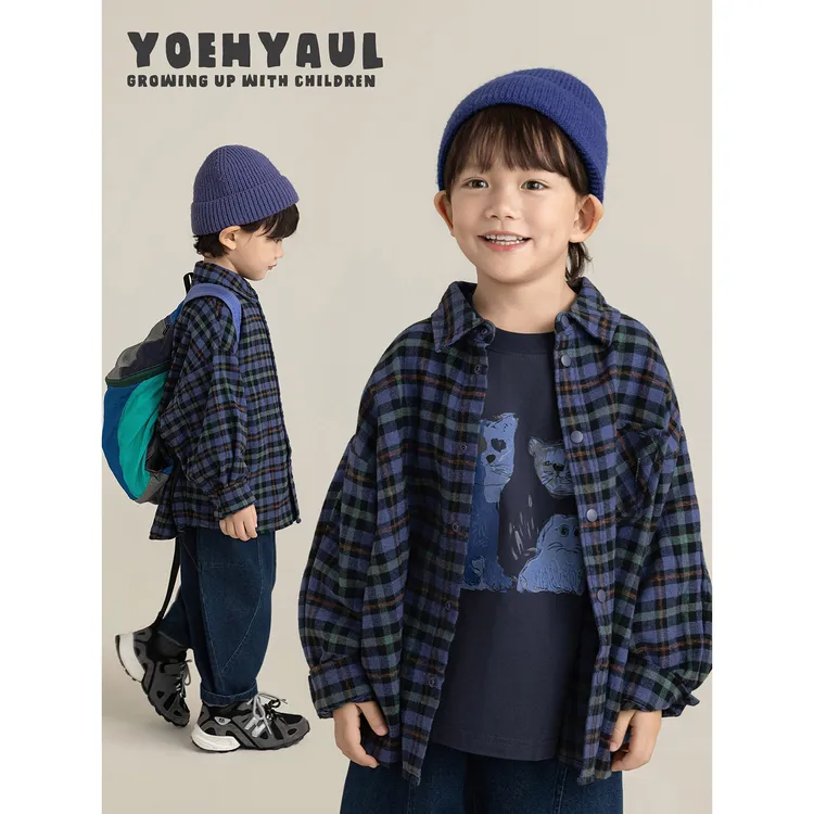 幼悠男童秋装复古美式格子衬衫外套潮酷痞帅童装儿童衣服N7141