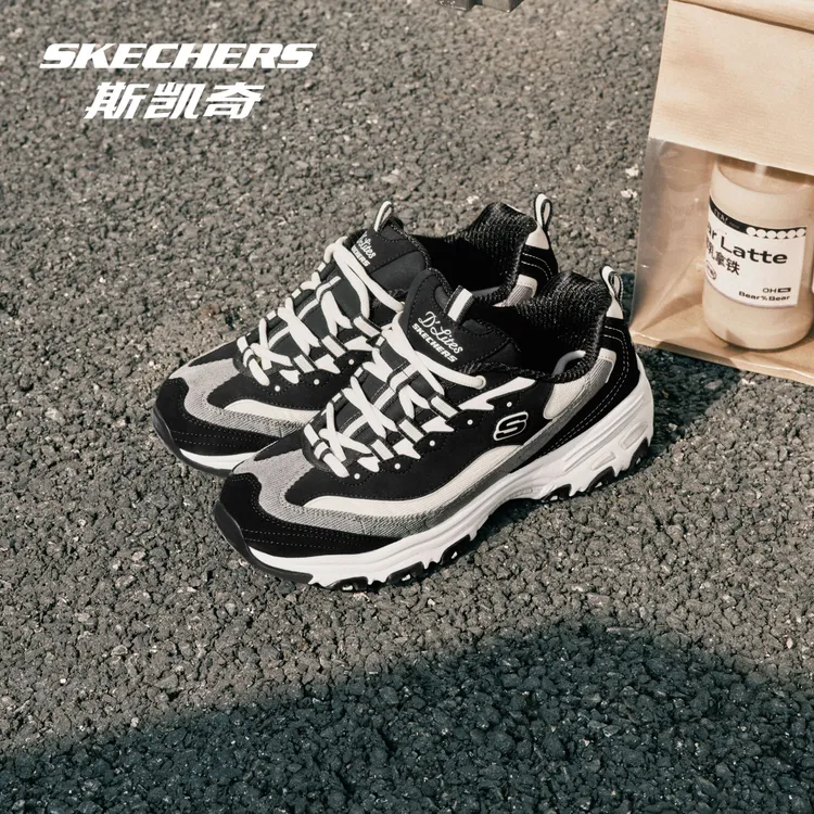 斯凯奇灯芯绒奶茶熊秋冬复古男女低帮撞色厚底老爹鞋休闲运动鞋s