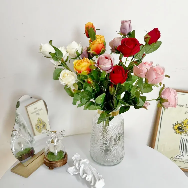 仿真玫瑰花 6头相思玫绢花居家花摆酒店蔷薇玫瑰高级感逼真