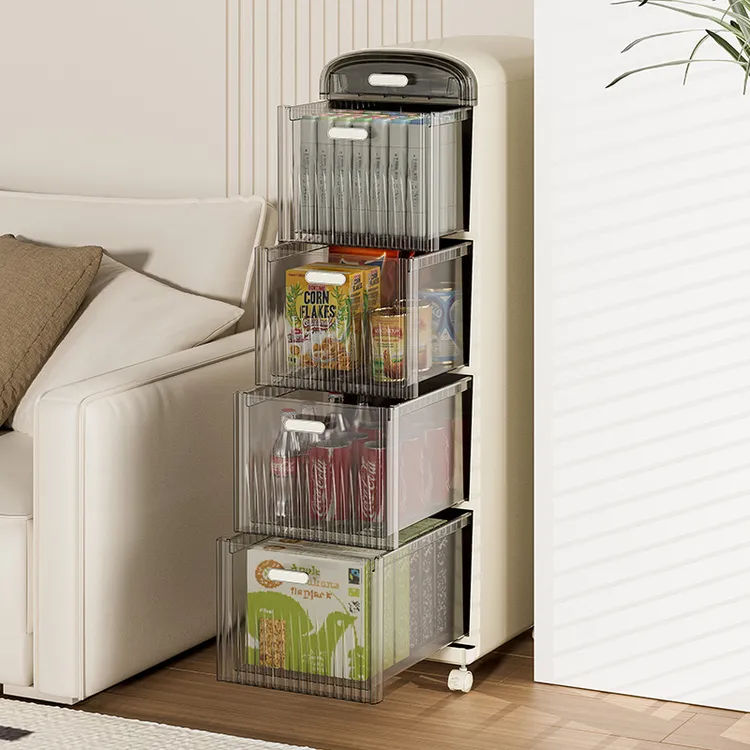 家用塑料抽屉式零食收纳柜多层落地可移动置物架大容量零食收纳盒