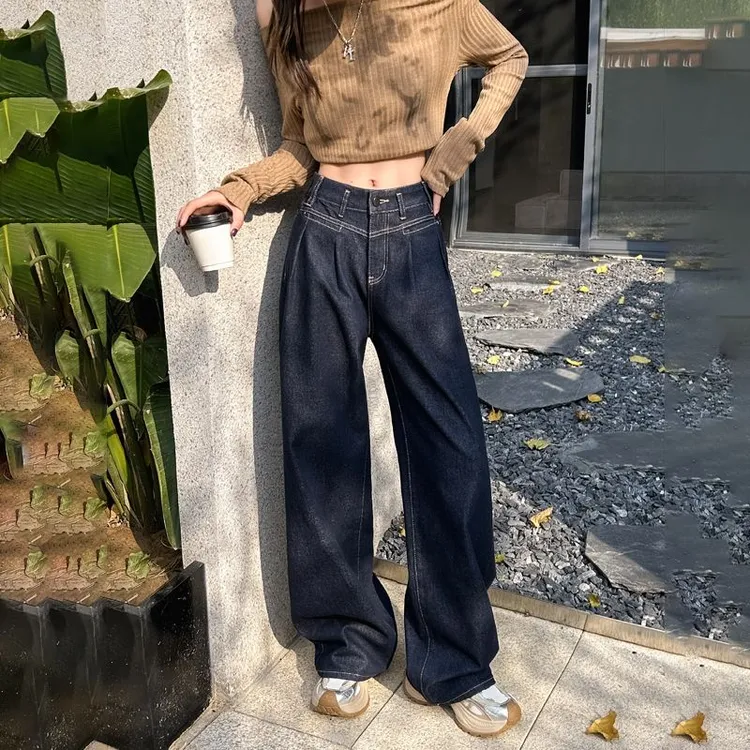 夏箐箩 拖地牛仔裤女2025年春秋新款高腰宽松显瘦垂感阔腿裤Y907