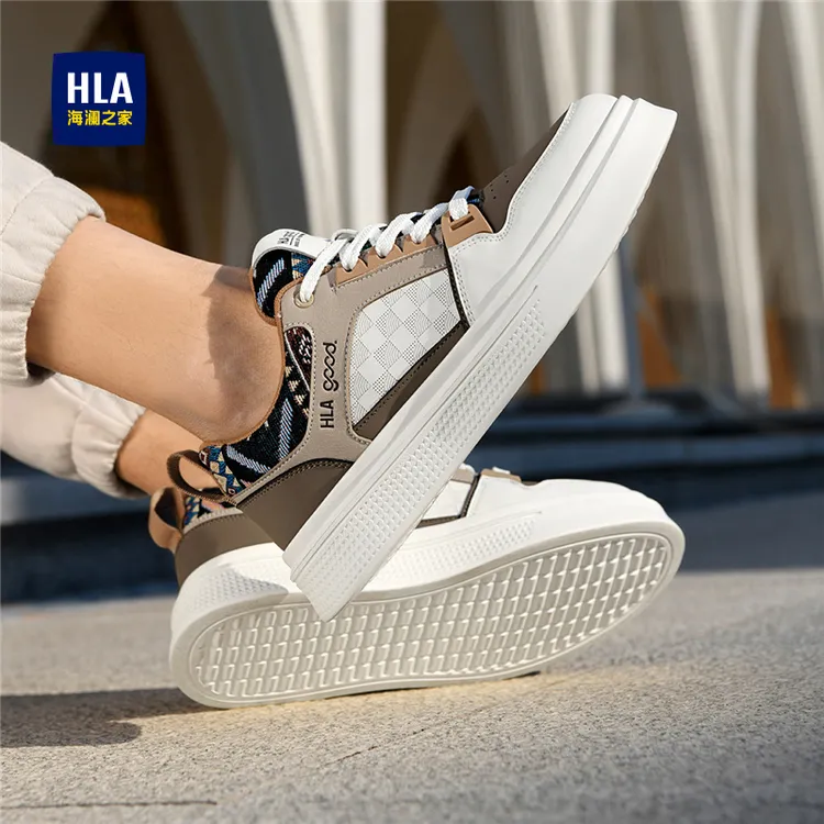 HLA/海澜之家男鞋春季新款撞色拼接板鞋厚底增高百搭休闲小白鞋潮