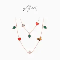 AIAX  镀K金 气质百搭设计感经典蝴蝶花花蛇年红色项链TSJ9418