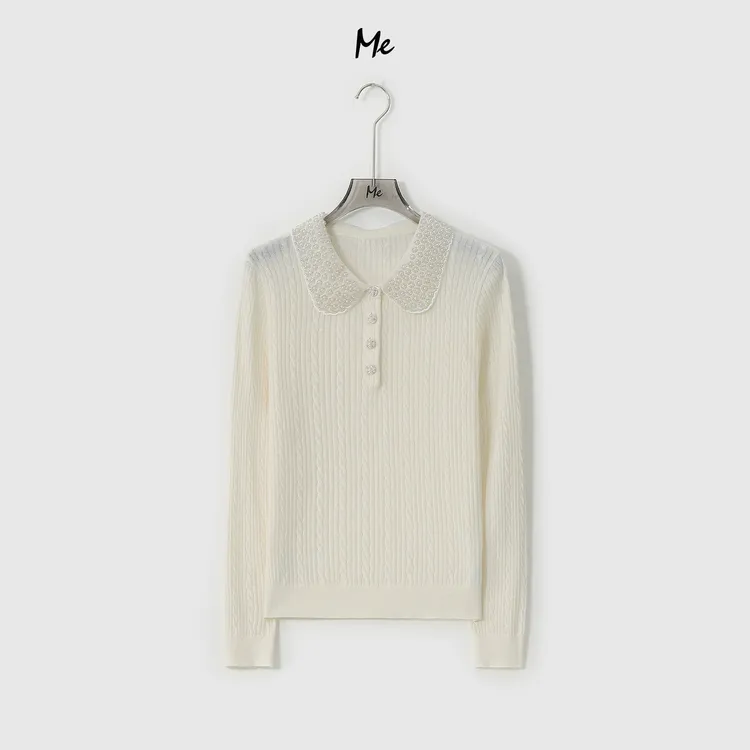 ME【珍珠绞花娃娃衫】绵羊毛混纺手缝贝珠时尚百搭毛衣MESA2624