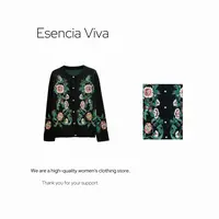 EV.【墨绣花庭】重工刺绣花朵亮片串珠长袖毛衣上衣外套EVZZ1011