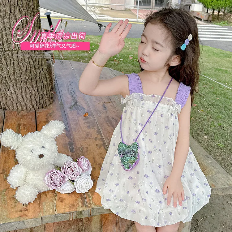 连衣裙甜美夏季碎花女童中小童儿童气质洋气宝宝女孩女宝无袖出街
