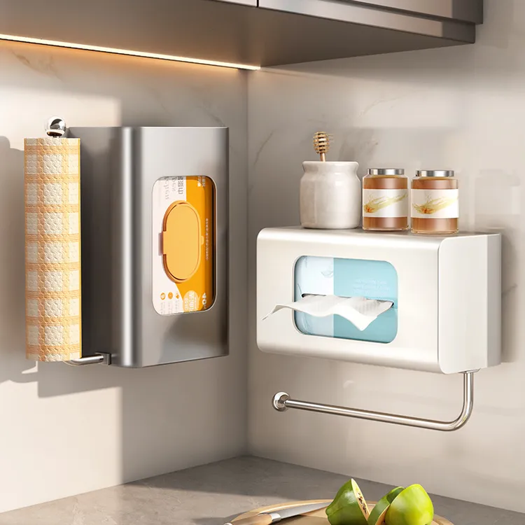 厨房湿巾盒免打孔壁挂纸巾抽纸盒抹布保鲜膜卷纸收纳置物架