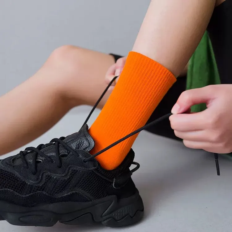 南瓜橙色袜子女士糖果色中筒袜堆堆袜显白滑板潮流街头长袜