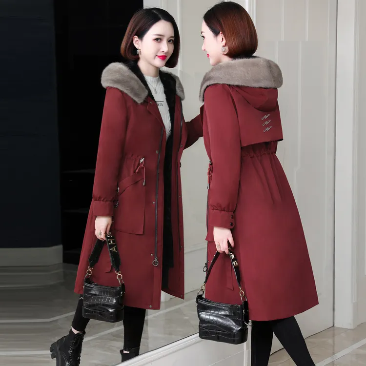 派克服女2025冬季新款修身厚水貂内胆可拆卸海宁皮草尼克服中长款